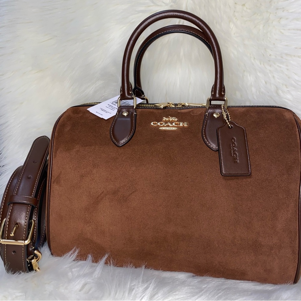 Coach Large rowan satchel Brown Suede New purse - Picture 4 of 16